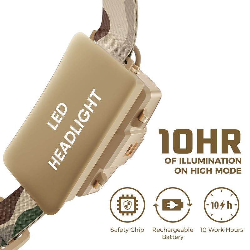 DanForce Camouflaged Headlamp Ultra Bright USB Rechargeable Head lamp. Tactical Head Flashlight Designed Especially for Hunting & Fishing. LED Headlamps LUMINUS 1080 Lumens Headlight with Red Light - Image 4